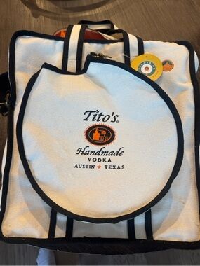 Brand New $170 Tito's Vodka Canvas Pickleball Tote - White with Black Trim